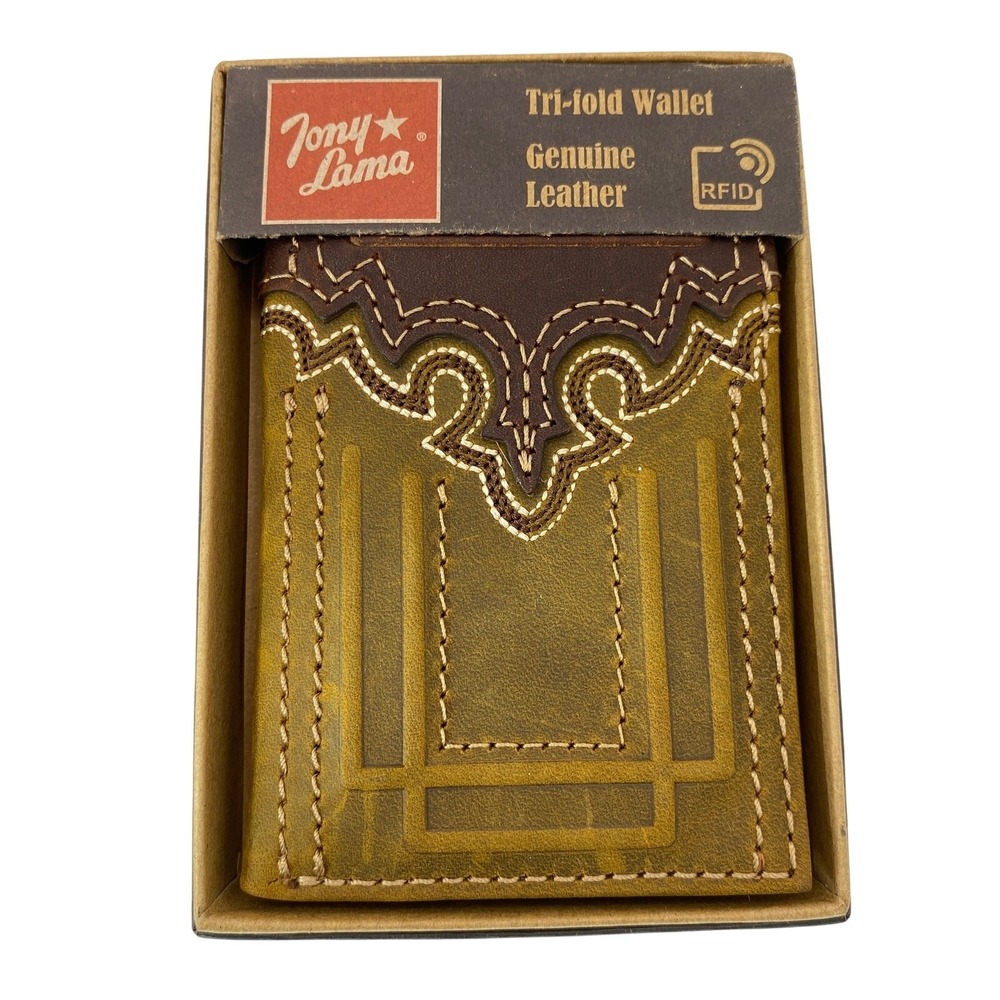 Tony Lama Men's RFID Trifold Wallet Brown Leather Rodeo Western NIB